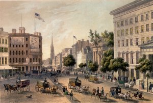 Broadway, New York, vésette Deroy, kocsma. írta: Goupil und Co.